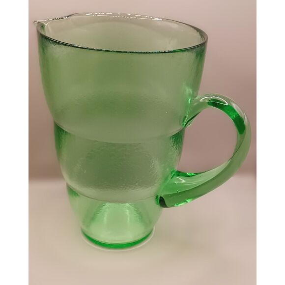Vintage Emerald Green Glass Bubble Ring Juice Beverage Pitcher - Picture 1 of 16